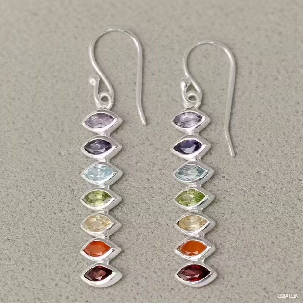 Silver Tone Multicolor Crystals Dangle Earrings - image 3
